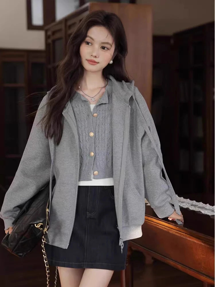 TwinZip Grey Hoodie